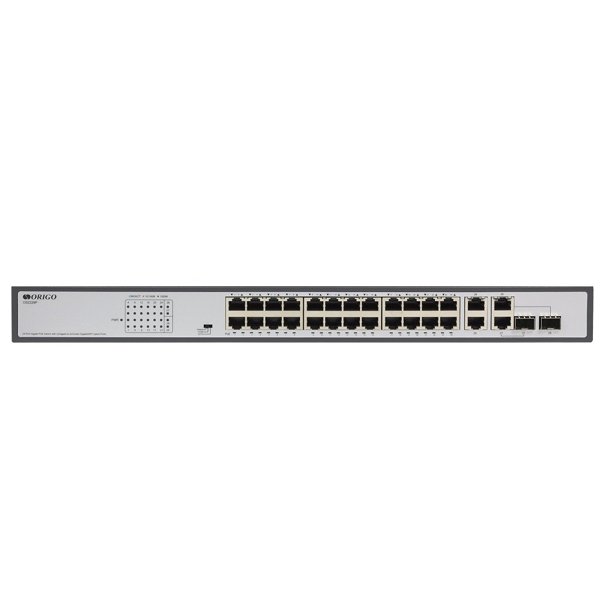 ORIGO OS2228P/370W/A1A Неуправляемый PoE-коммутатор 24x1000Base-T PoE+, 2x1000Base-T, 2xCombo 1000Base-T/SFP, PoE-бюджет 370 Вт