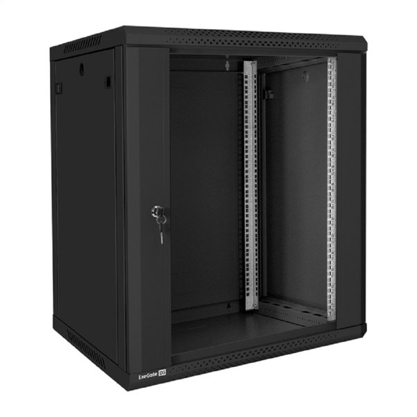 Exegate EX300266RUS Шкаф телекоммуникационный 19" настенный 15U ExeGate EC-WM-15U.600.G.BLACK (19”, 15U, 600x600x769mm (ШхГхВ), передняя дверь закаленное стекло, съемные боковые панели, пыле- и влагоз
