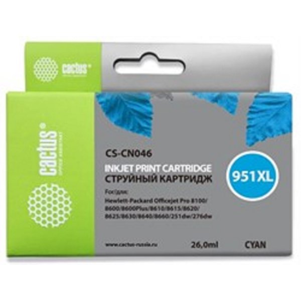 Cactus CN046AE Картридж №951XL голубой (26мл) для HP DJ Pro 8100/8600