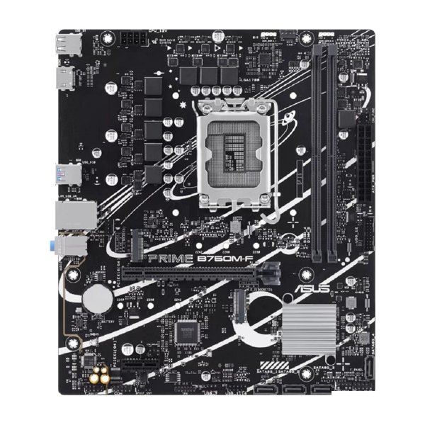 ASUS PRIME B760M-F (Socket 1700, mATX, 2xDDR5(96GB), HDMI 2.1, 1xPCIe 4.0x16/1xPCIe 4.0, 1xLAN (1GbE), 4xSATA 6Gb/s, 2xM.2, 4xUSB 3.2, 2xUSB 2.0)