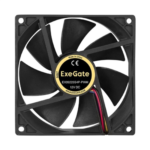 Exegate EX297050RUS Вентилятор 12В DC ExeGate EX09225S4P-PWM (92x92x25 мм, Sleeve bearing (подшипник скольжения), 4pin, PWM, 0-2000 RPM, 0-26dBA)
