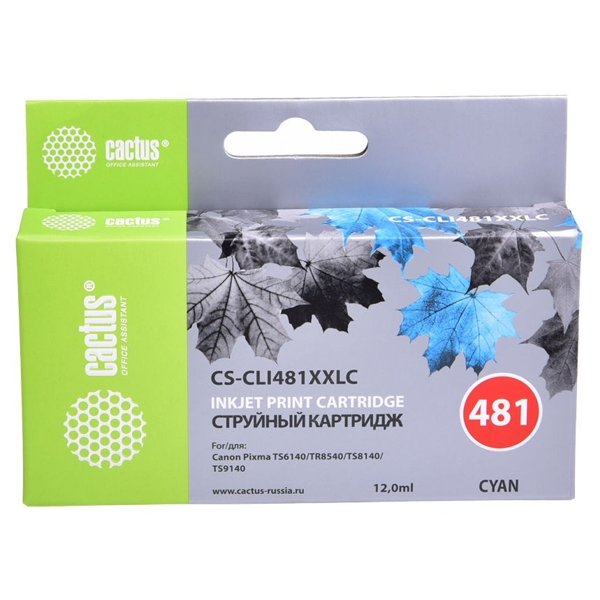 Картридж струйный Cactus CS-CLI481XXLC голубой (12мл) для Canon Pixma TR7540/TR8540/TS6140/TS8140