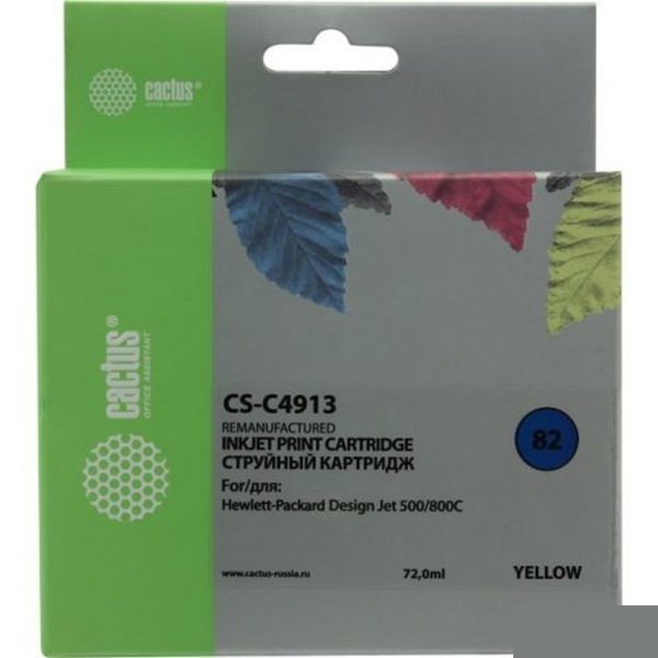 Cactus C4913 Картридж струйный CS-C4913 №82 желтый (72мл) для HP DJ 500/800C
