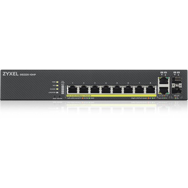 ZYXEL GS2220-10HP-EU0101F NebulaFlex Pro Коммутатор 10G 8PoE+ 180W управляемый