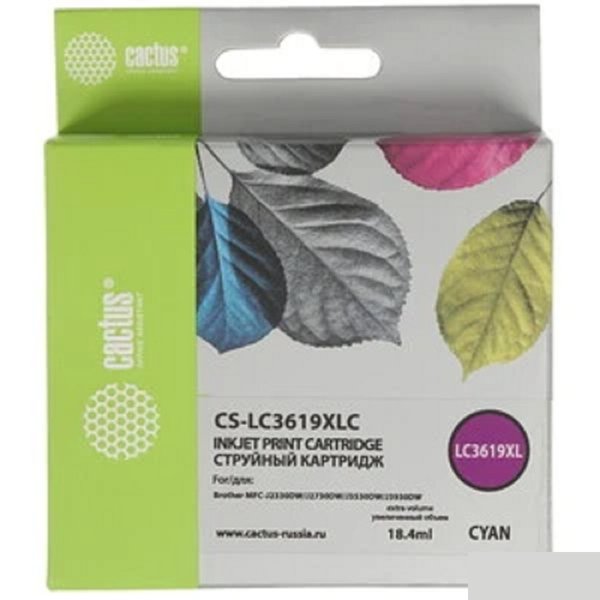Картридж струйный Cactus CS-LC3619XLC голубой (18.4мл) для Brother MFC-J2330DW/J2730DW/J3530DW/J3930DW