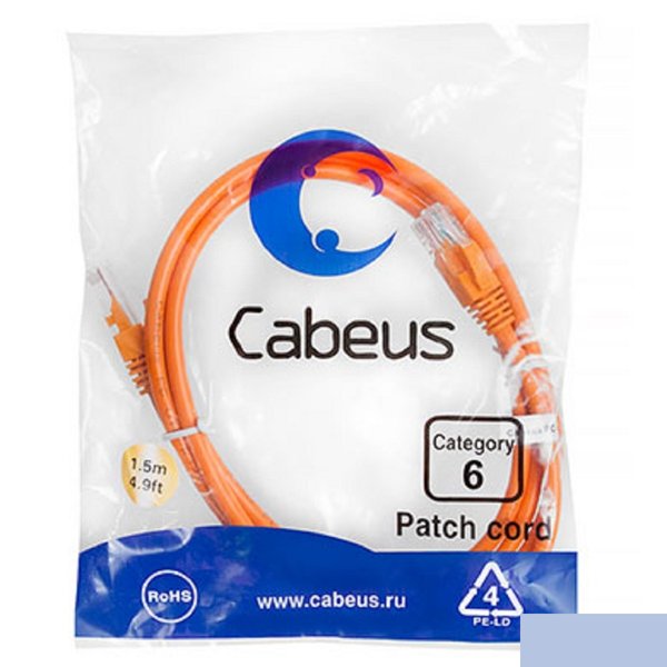 CABEUS PC-UTP-RJ45-CAT.6-1.5M-OR ПАТЧ-КОРД U/UTP, КАТЕГОРИЯ 6, 2XRJ45/8P8C, НЕЭКРАНИРОВАННЫЙ, ОРАНЖЕВЫЙ, PVC, 1.5М