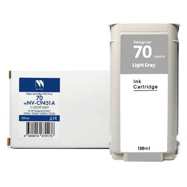 Струйный картридж NVP 70 (NV-C9451A) Light Gray для HP DesignJet Z2100/Z3100/Z3200/Z5200/Z5400 (130 мл) совместимый