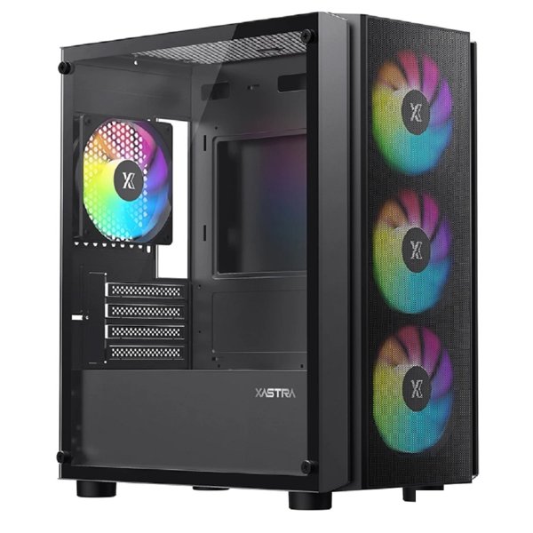 XASTRA Корпус A402M 4ARGB-C6 Black mATX/Mesh/full-size TG/ 4x120mm ARGB PWM fans/Argb+PWM HUB 6port/  A402M-4FC12A-BK-C6