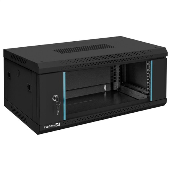 Exegate EX300250RUS Шкаф телекоммуникационный 19" настенный 4U ExeGate EC-WM-4U.450.G.BLACK (19”, 4U, 600x450x280mm (ШхГхВ), передняя дверь закаленное стекло, съемные боковые панели, пыле- и влагозащи