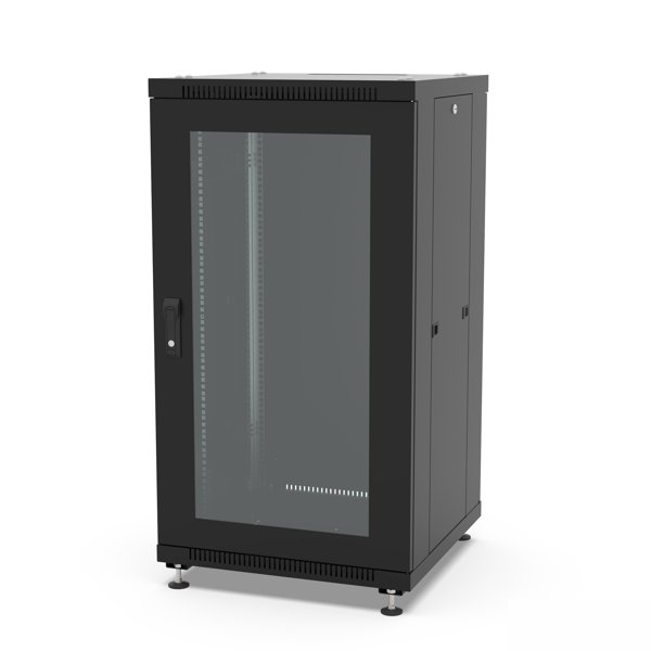 Шкаф напольный 19", 22U Filum FL-NT-2266GM1M-BK NETWORK (ШхГхВ) 600x600x1098 мм, двери: стеклянная/сплошная металл, цвет черный RAL9005