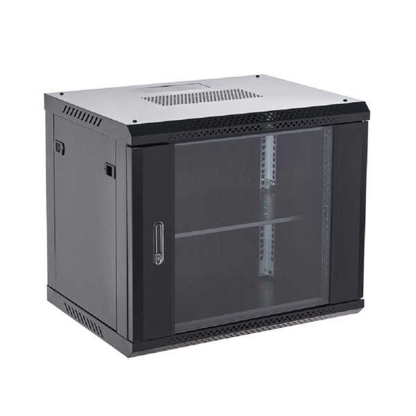 Rexant (04-1266-112) Настенный шкаф 19" 12U 600х600х635 (ШхГхВ), дверь стекло, металлическая задняя стенка, боковые съемные стенки, RAL 9005