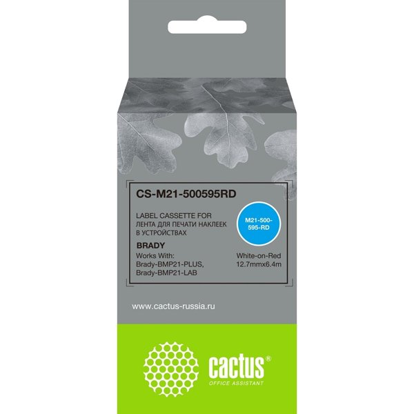 Картридж ленточный Cactus CS-M21-500595RD белый на красном 12.7x6.4 для Brady BMP21-PLUS, BMP21-LAB