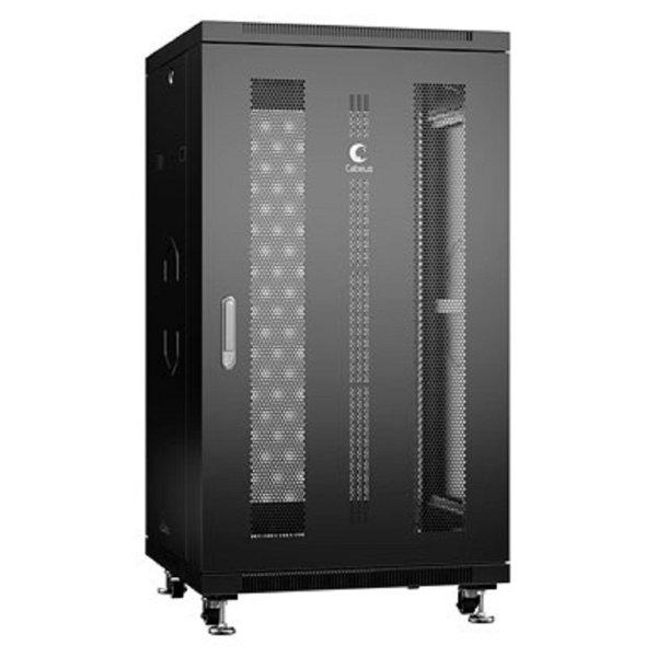 Cabeus ND-05C-22U60/80-BK Шкаф монтажный телекоммуникационный 19" напольный для распределительного и серверного оборудования 22U 600x800x1166mm (ШхГхВ) передняя и задняя перфорированные двери, ручка с
