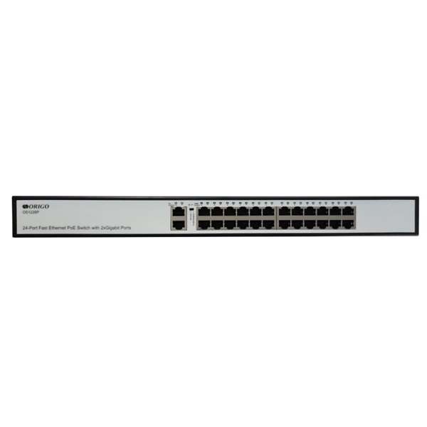 ORIGO OS1226P/A1A Неуправляемый PoE-коммутатор 24x100Base-TX PoE+, 2x1000Base-T, PoE-бюджет 285 Вт, корпус металл