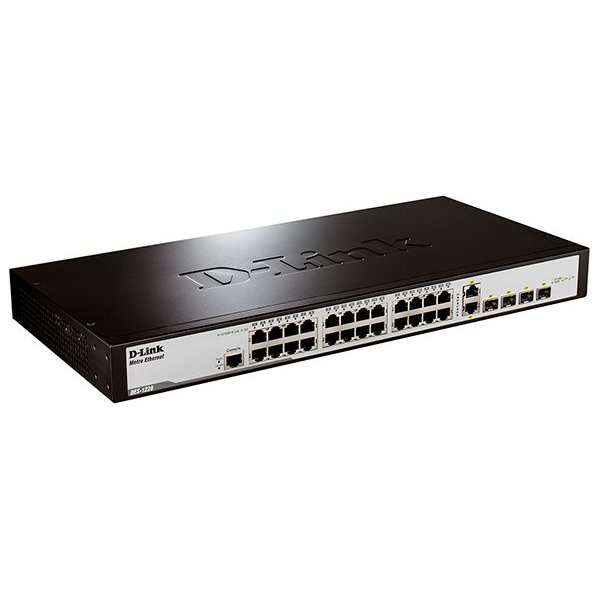 D-Link DES-1228/ME_RFB/A1 Восстановленный в производственных условиях управляемый коммутатор 2 уровня с 24 портами 10/100Base-TX, 2 портами 100/1000Base-X SFP и 2 комбо-портами 100/1000Base-T/SFP.
