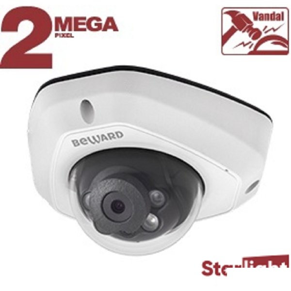BEWARD SV2012DM Купольная IP-камера 2 Мп, 1/2.8'' КМОП Starlight, 0.002 лк (день)/0.001 лк (ночь), 2xWDR до 120 дБ, 3 потока H.265/Н.264 HP/MP/BP, MJPEG, 30к/с, 1920x1080, объектив 2.8 / 3.6 мм (на вы