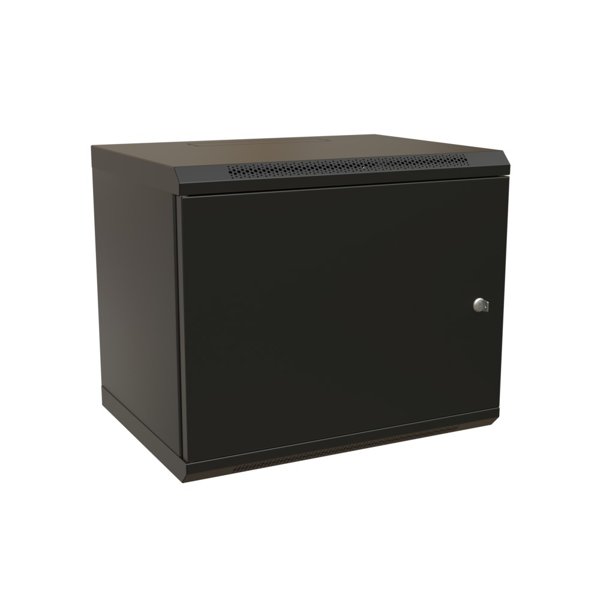 WRline Шкаф настенный 19-дюймовый (19"), 15U, 775х600х450мм, металлическая передняя дверь с замком, две боковые панели, цвет черный (RAL 9004) (разобранный)
