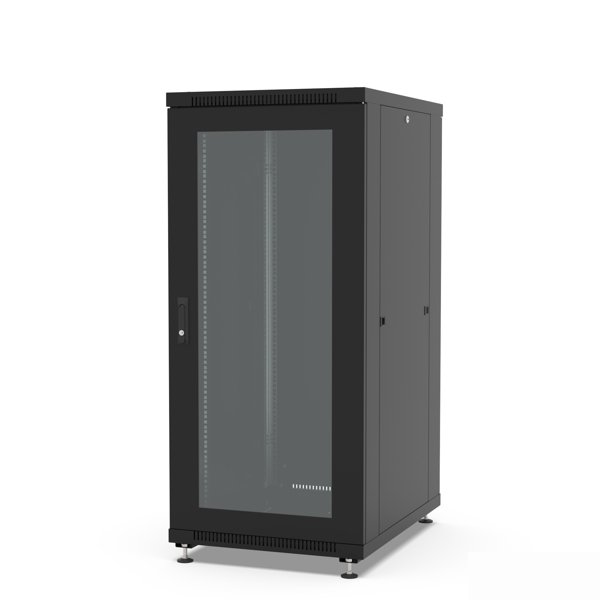 Шкаф напольный 19", 27U Filum FL-NT-2768GM1M-BK NETWORK (ШхГхВ) 600x800x1098 мм, двери: стеклянная/сплошная металл, цвет черный RAL9005