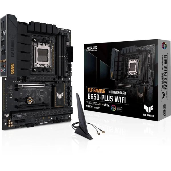 ASUS TUF GAMING B650-PLUS WIFI (Socket AM5, ATX, 4xDDR5(128GB), DP/HDMI, 2xPCIe 4.0x16/2xPCIe 4.0, 1xLAN (2.5GbE), 2x Wi-Fi 6, BT 5.2, 4xSATA 6Gb/s, 3xM.2, 1xType-C, 3xUSB 3.2, 4xUSB 2.0)