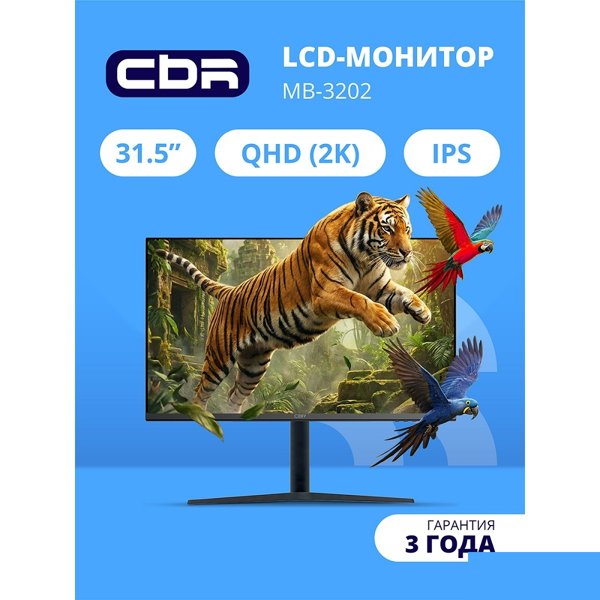 CBR LCD Монитор 31.5" MB-3202, IPS, QHD 2K 2560x1440, 100Гц, 5мс, 300Кд/м2, Динамики 2*3W, HAS, Pivot, 1*DP/1*HDMI/1*Type-C, черный, кабели HDMI/DP/Type-C [LCD-MB3202-OPC]