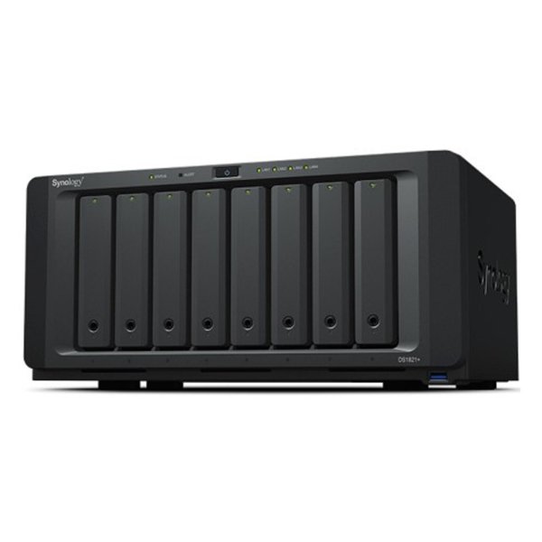 Synology DS1821+ QC2,2GhzCPU/4GbDDR4(upto32)/RAID0,1,10,5,6/upto 8hot plug HDD SATA(3,5' or 2,5')(upto18 with 2xDX517)+ 2 M2 slots/ 4xUSB3.2/2eSATA/4GigE(+1Expslot)/iSCSI/2xIPcam(upto40)
