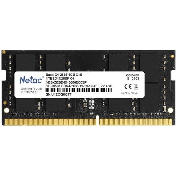 Память SO-DIMM DDR4 4Gb PC21300 2666MHz CL19 Netac 1.2V (NTBSD4N26SP-04)