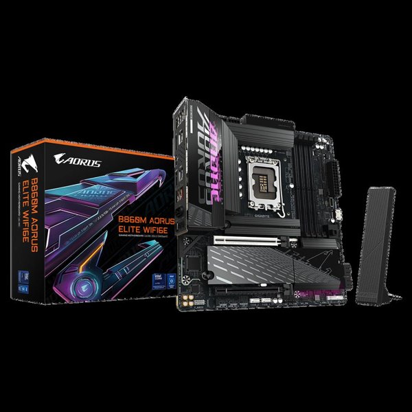Gigabyte B860M AORUS ELITE WIFI6E {LGA1851, B860, 4*DDR5 (9200), 2*PCIe, 3*M.2, 4*SATA 6G RAID, BT, WiFi, 6*USB 3.2, 4*USB 2.0}