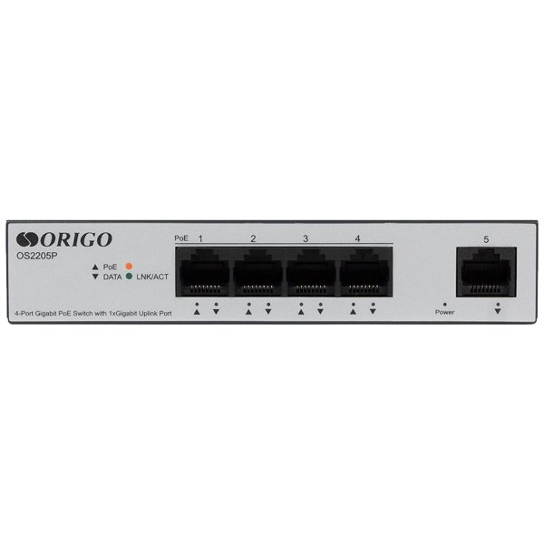 ORIGO OS2205P/60W/A1A Неуправляемый PoE-коммутатор 4x1000Base-T PoE+, 1x1000Base-T, PoE-бюджет 60 Вт