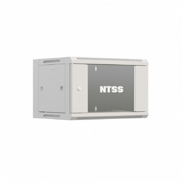 NTSS Шкаф настенный телекоммуникационный NTSS W 9U 600х450х500мм, 2 профиля 19, дверь стеклянная, боковые стенки съемные, задняя стенка, разобранный, серый RAL 7035 NTSS-W9U6045GS-2