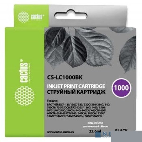 Картридж струйный Cactus CS-LC1000BK черный (22.6мл) для Brother DCP 130C/330С/MFC-240C/5460CN
