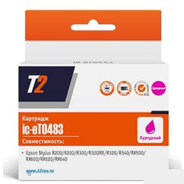 T2 C13T048340 Картридж (IC-ET0483)  для Epson Stylus Photo R200/R300/RX500/RX600, пурпурный, с чипом