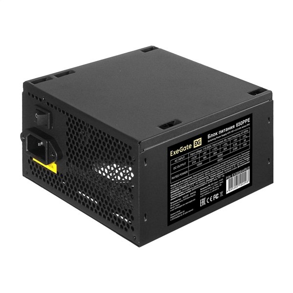 Exegate EX260644RUS Блок питания 650W Exegate 650PPE, ATX, black, APFC, 12cm, 24p+4p, PCI-E, 5*SATA, 3*IDE,  FDD