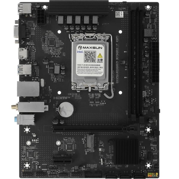 MAXSUN MS-Challenger B760M-F WIFI (Socket 1700, mATX, 2*DDR4(64Gb), VGA/HDMI, 3xSATA3, 1*M.2,1xPCI-E x16/1xPCI-E x1, 2*USB 2.0, 2*USB 3.2 Gen1, LAN 1*1G, Bluetooth, Wi-Fi 802.11ac, RTL)