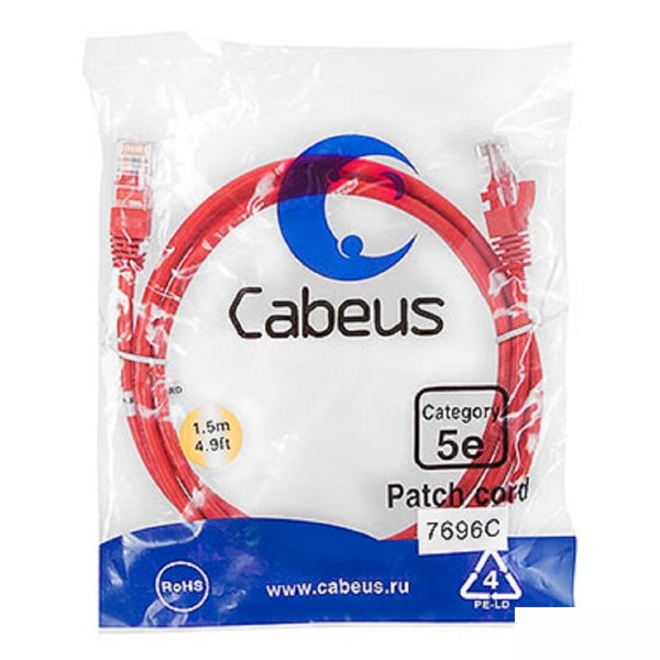 Cabeus PC-UTP-RJ45-Cat.5e-1.5m-RD Патч-корд U/UTP, категория 5е, 2xRJ45/8p8c, неэкранированный, красный, PVC, 1.5м