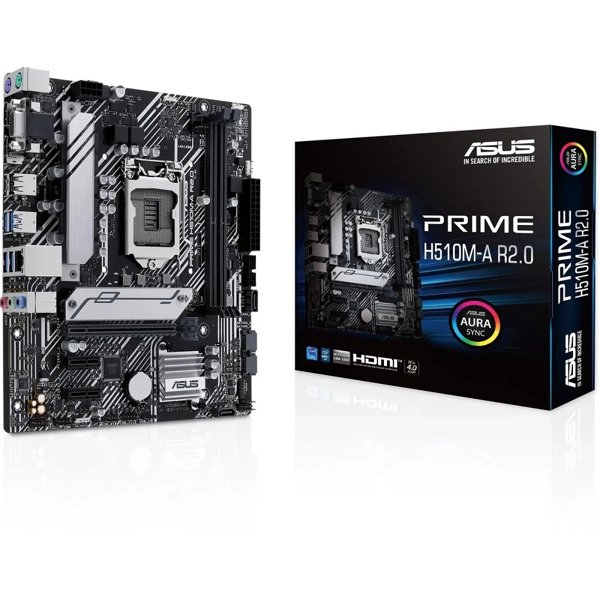 ASUS PRIME H510M-A R2.0 (Socket 1200, mATX, 2xDDR4(64GB), VGA/HDMI/DP, 1xPCIe 4.0x16/2xPCIe 3.0, 1xLAN, 4xSATA 6Gb/s, 1xM.2, 4xUSB 3.2, 2xUSB 2.0, 2xPS/2)