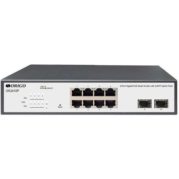 ORIGO OS2410P/120W/A1A Настраиваемый L2 PoE-коммутатор 8x1000Base-T PoE+, 2x1000Base-X SFP, PoE-бюджет 120 Вт