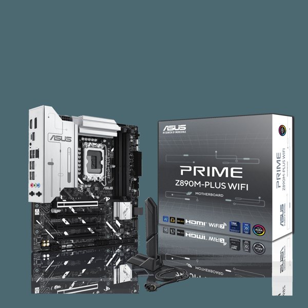 ASUS PRIME Z890M-PLUS WIFI (Socket 1851, mATX, 4xDDR5(192GB), DP/HDMI, 1xPCIe 5.0x16/3xPCIe 4.0x16/1xLAN (2.5GbE), Wi-Fi, BT, 6xSATA 6Gb/s, 3xM.2, 1xType-C, 7xUSB 3.2)