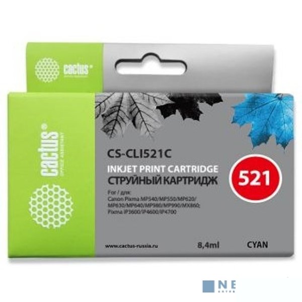 Cactus CLI-521C  Картридж  для Canon MP540/620/630/980/PIXMA iP4700, голубой