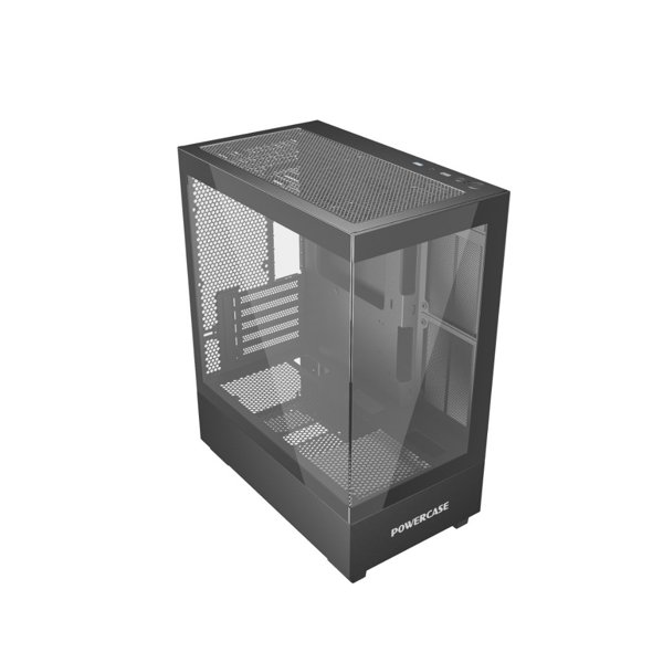 Powercase Корпус Vision Micro, Black, Tempered Glass, 4х 120mm 5-color fan, чёрный, mATX  (CVBM-L4)