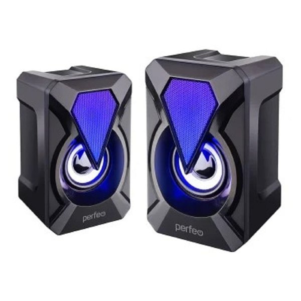 Perfeo колонки "FLAMES", 2.0, мощность 2х3 Вт, USB, чёрн, Game Design, LED подсветка 7 цв