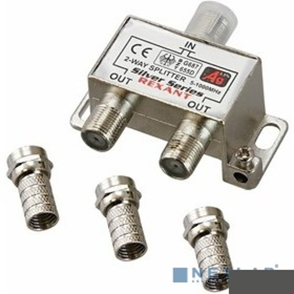 REXANT 05-6101 ДЕЛИТЕЛЬ ТВ х 2 + 3шт. F "BOX" 5-1000 МГц "Silver"