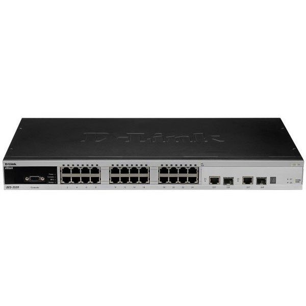 D-Link DES-3528_RFB/A3 Восстановленный в производственных условиях управляемый L2 стекируемый коммутатор с 24 портами 10/100Base-TX, 2 портами 10/100/1000Base-T и 2 комбо-портами 100/1000Base-T/SFP.