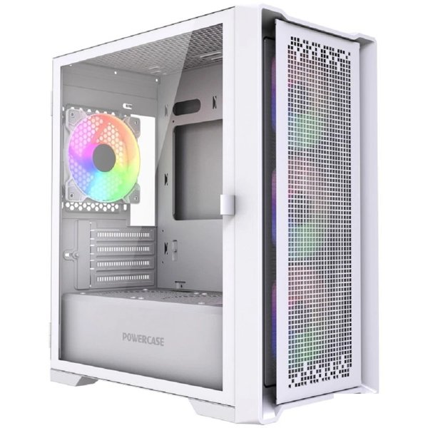 Powercase ByteFlow Micro White LE, Tempered Glass, 4х 120mm ARGB PWM fans, белый, mATX [без встроенного хаба] (CAMBFW-A4-LE)
