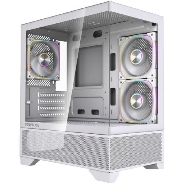 Powercase Корпус Vision Micro M4W, Tempered Glass, Type-C, 3x 120mm ARGB PWM Fan, белый, mATX  (CVMM4W-A3)