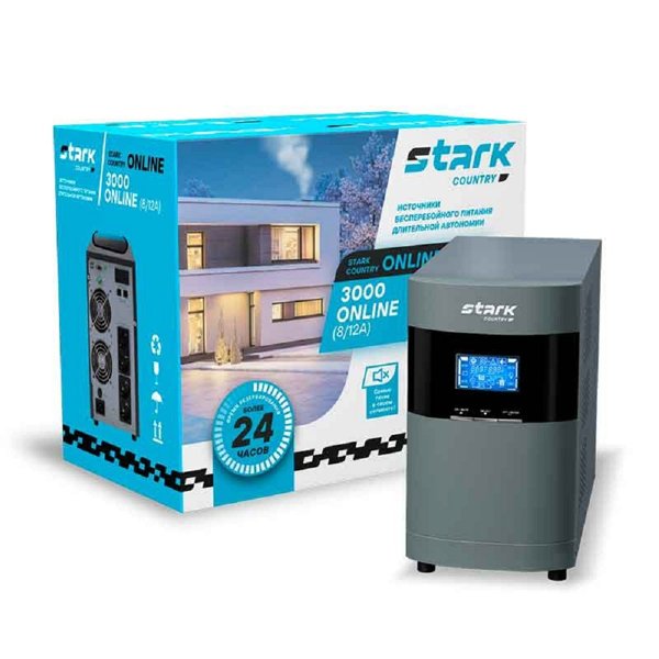 ИБП STARK SC 3000 Online 12A 3000 ВА/2700 Вт {Online, На пол, 110-300В, 4хЕВРО, Smart-slot, USB/RS232/ EPO, БЕЗ АКБ - внеш 6x 4,5-240Ач}
