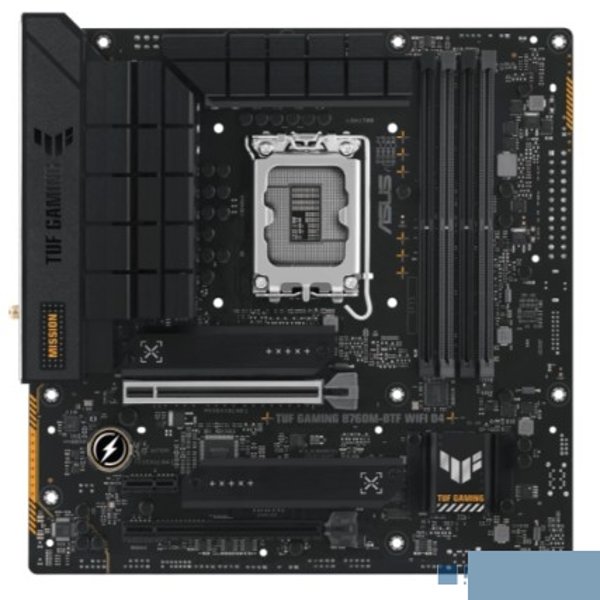ASUS TUF GAMING B760M-BTF WIFI D4 (Socket 1700, mATX  4xDDR4(128GB), DP/HDMI, 1xPCIe 5.0x16/1xPCIe 4.0x16/1xPCIe 4.0, 1xLAN (2.5GbE), Wi-Fi, BT, 4xSATA 6Gb/s, 3xM.2, 3xType-C, 3xUSB 3.2, 4xUSB 2.0)