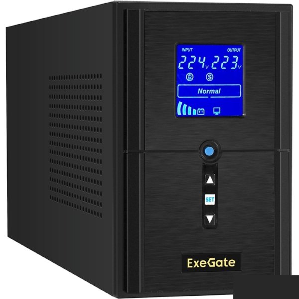 Exegate EX295987RUS ИБП (инвертор, синус, для котла) ExeGate SineTower SZ-1000.LCD.AVR.2SH.1C13.USB <1000VA/800W, чистая синусоида, LCD дисплей, AVR, 2*Schuko+1*C13, USB, линейно-интерактивный, внешня