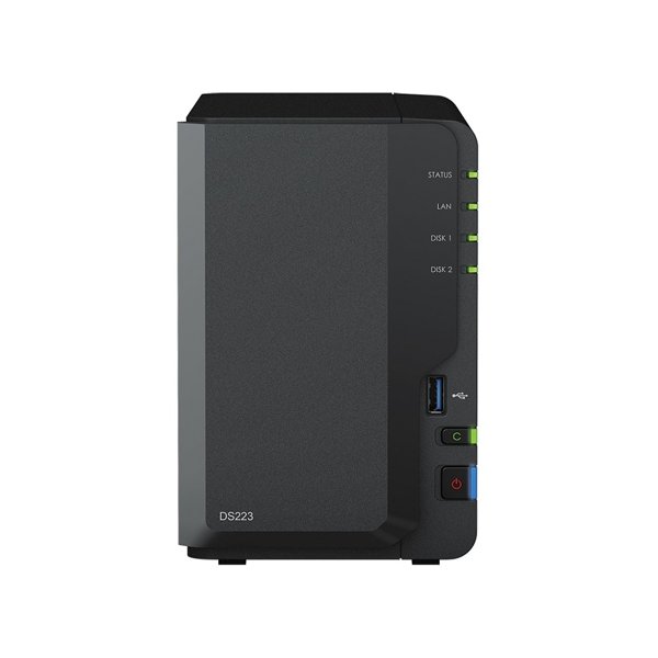 Synology DS223 Сетевое хранилище NAS, слоты 2x2.5"/3.5" SATA3, 1x1 Гбит/с, 3xUSB 3.X, Realtek RTD1619B/4x1.7 ГГц, DDR4 2Gb, 60W вилка UK/HK 3-pin