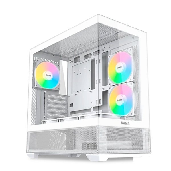 Case SAMA V40 White, Midi-Tower, TG, 6x120mm ARGB, 2xUSB 3.0 + 1xUSB 3.1 Type-C, ATX, mATX, mITX White