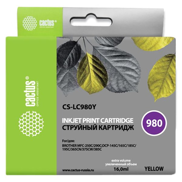 Cactus LC-980Y Картридж струйный Cactus CS-LC980Y желтый для Brother DCP-145C/165C MFC-250C/290C (16ml)